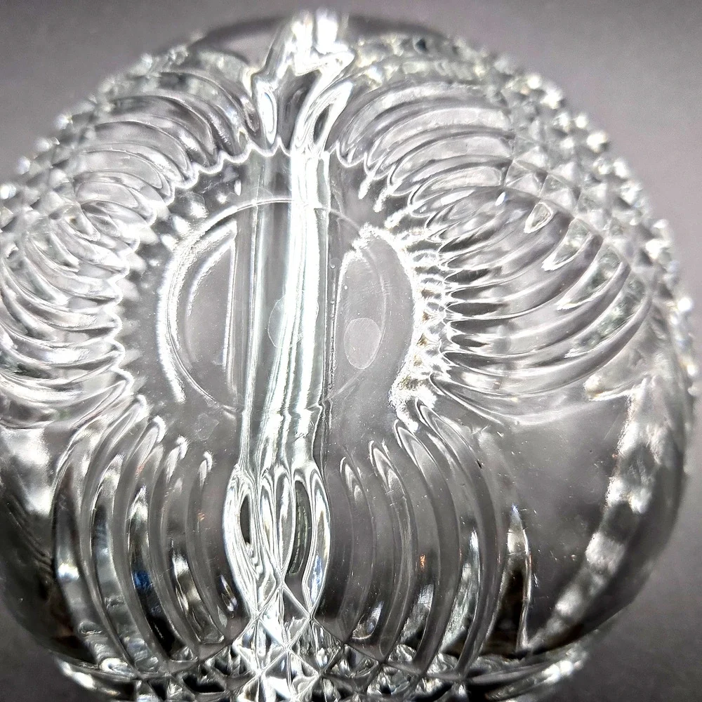Vintage Clear Glass Oval Divided Relish Candy or Nut Dish Scalloped Ribbed Swirl